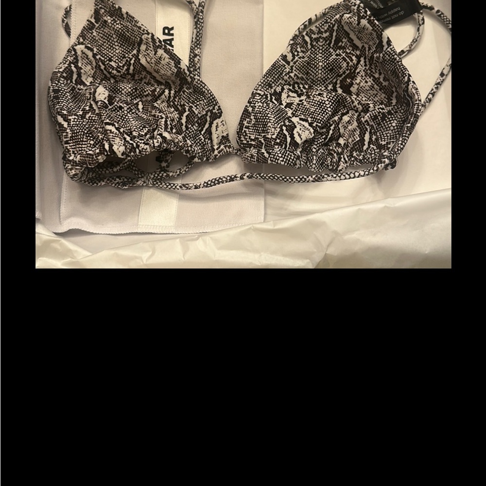 Women's Black and White Snake Print Bikini Top